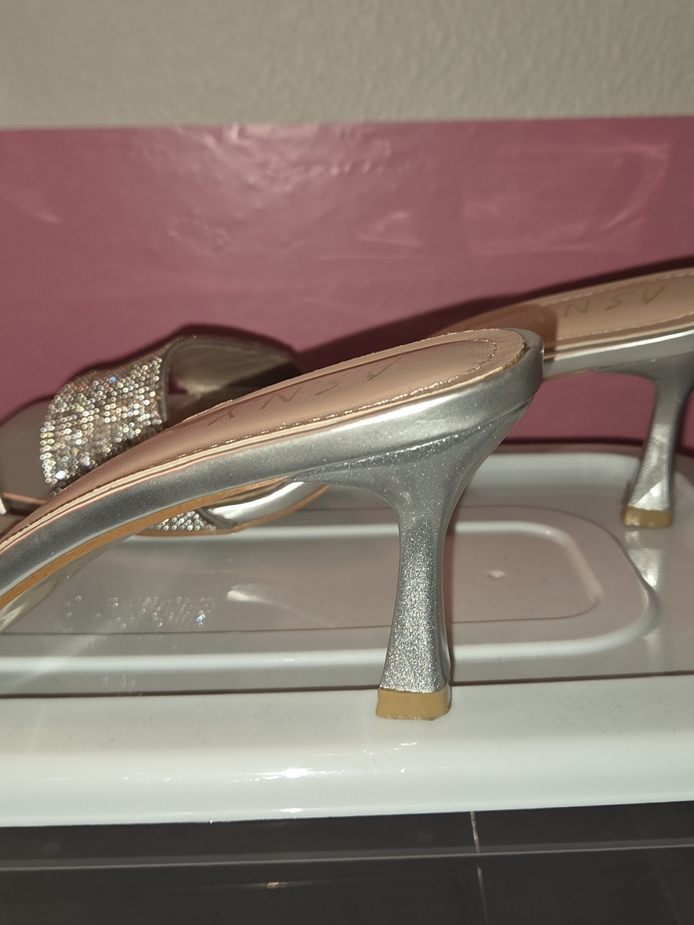 Women's Silver Rhinestone Slide Heels - Picture 3 of 3